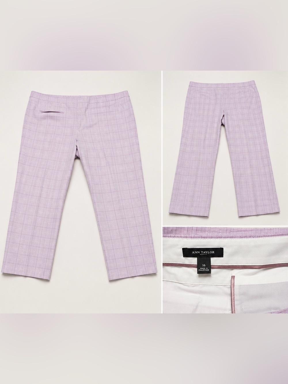 Ann Taylor Lavender Plaid Cropped Straight Pants